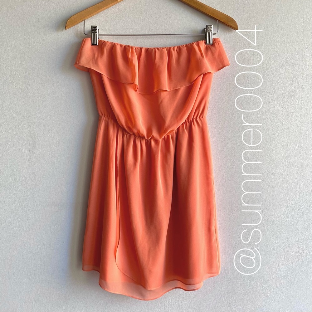 MM Couture Strapless Mini Ruffle Dress Peach XS